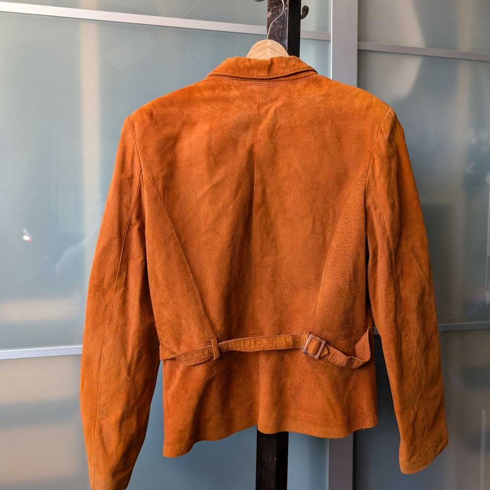 📼🇨🇦 Awesome Vintage Danier Orange Suede Jacket With Retro Buttons - Large - Picture 9 of 13